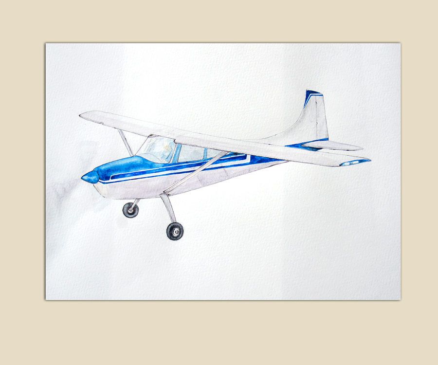 900x750 Airplane Decor Original Painting Blue Plane Watercolor Airplanes - Watercolor Airplane