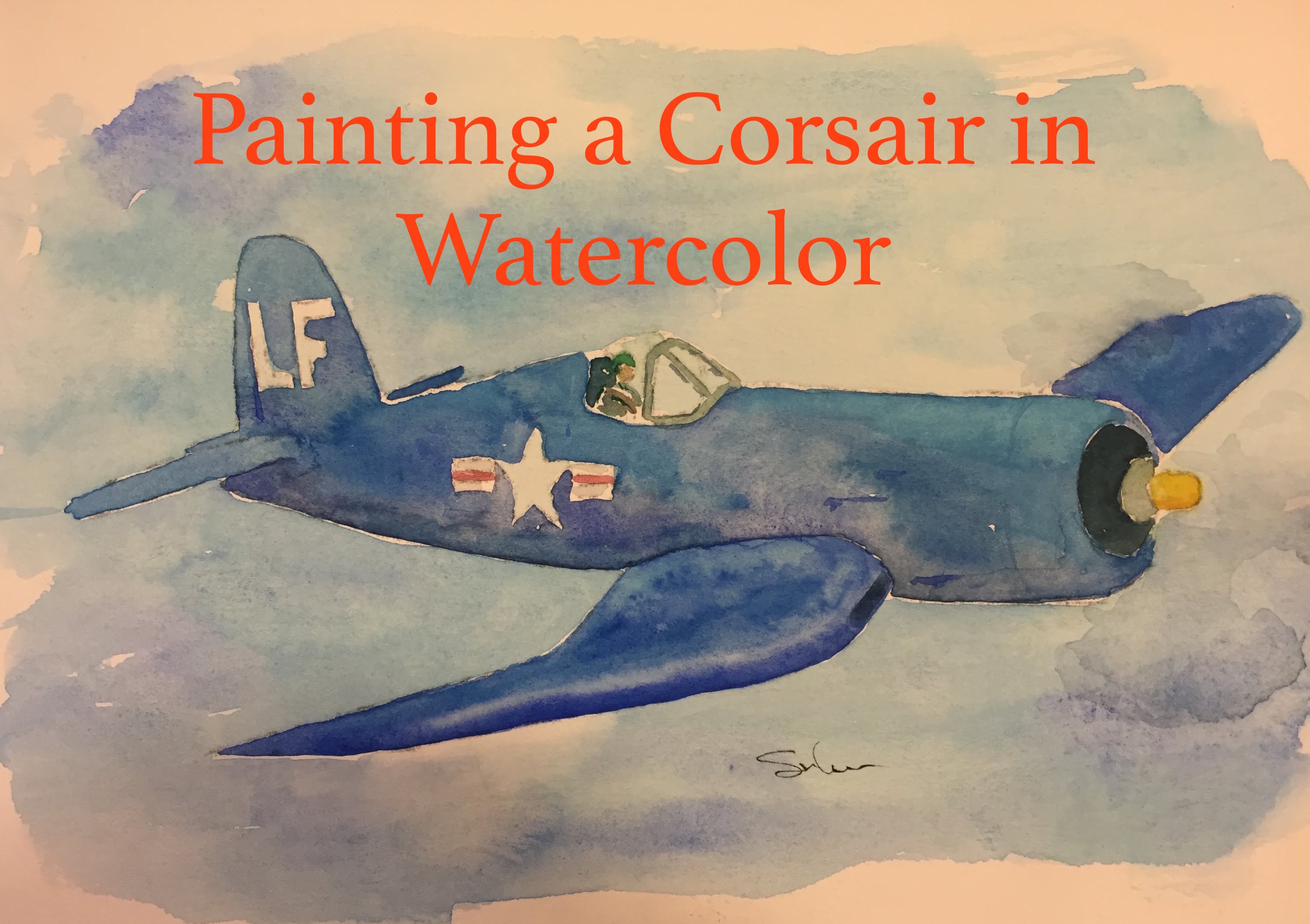 3000x2116 How To Paint A Navy Corsair In Watercolour Watercolor Airplane - Watercolor Airplane