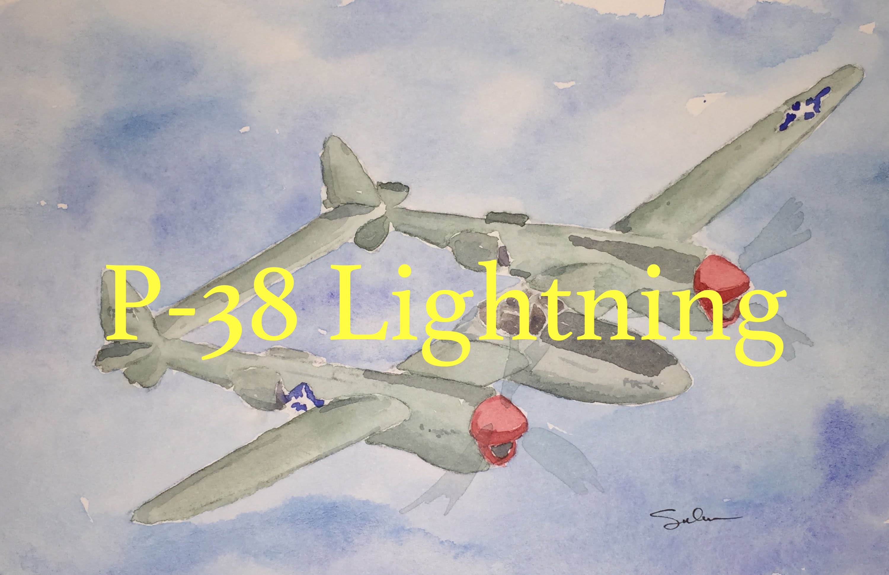 3000x1941 How To Paint An Airplane In Watercolour Watercolor Plane P 38 - Watercolor Airplane