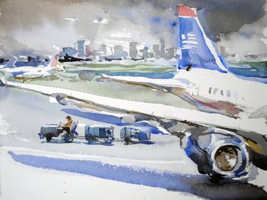 375x281 Original Airplane Watercolor Paintings For Sale Saatchi Art - Watercolor Airplane