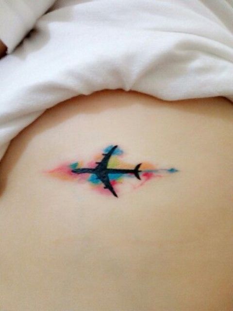 480x640 Picture Of Watercolor Airplane Tattoo - Watercolor Airplane