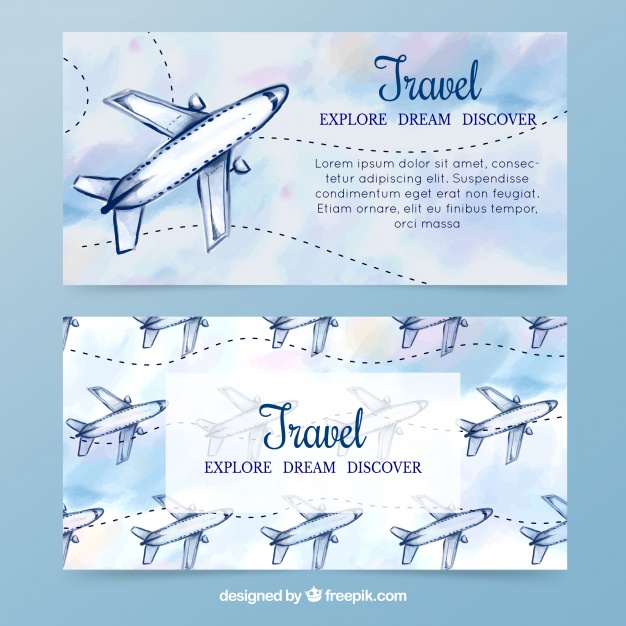 626x626 Watercolor Plane Banners Vector Free Download - Watercolor Airplane