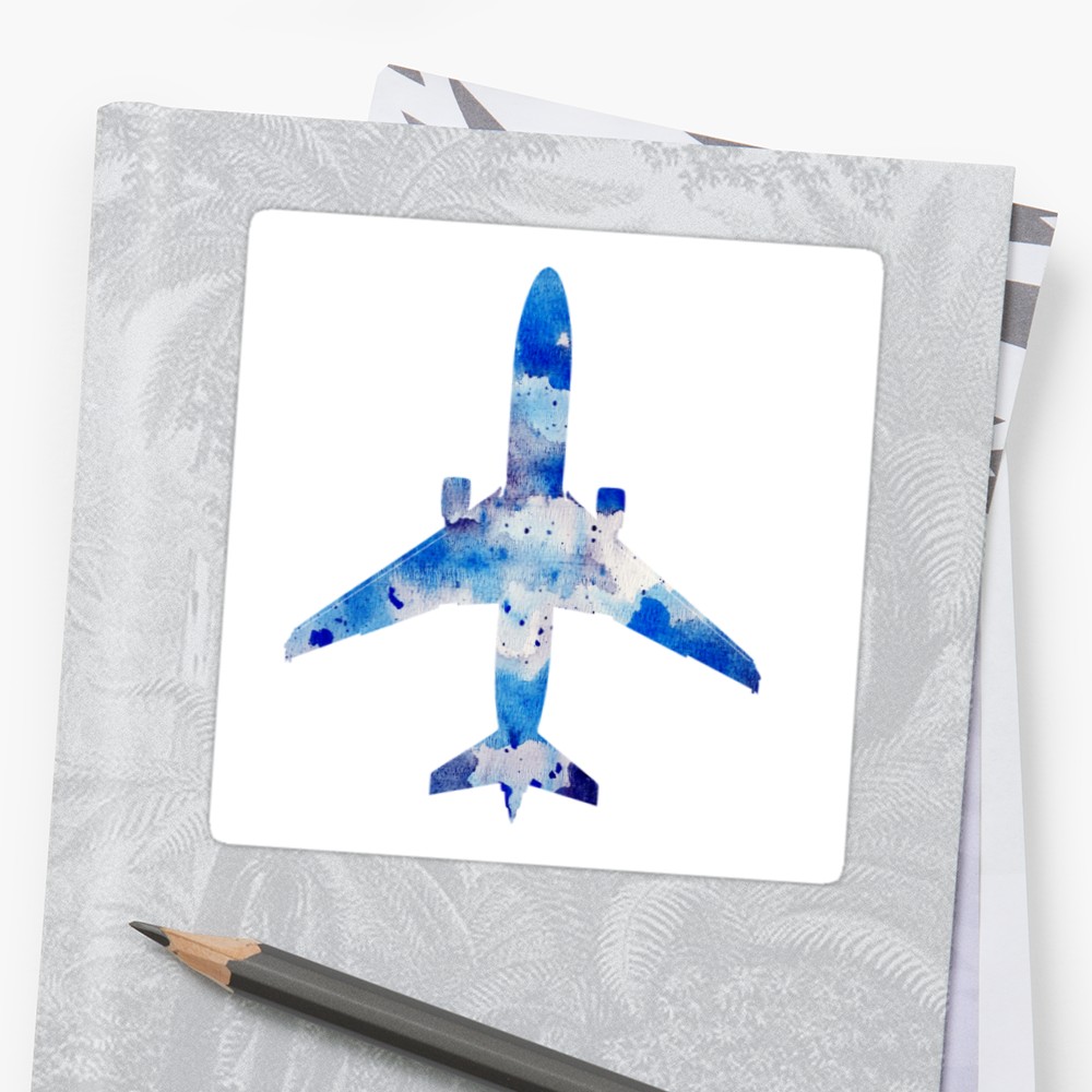 1000x1000 Airplane Blue Watercolor Stickers By Mrporter1011 Redbubble - Watercolor Airplane