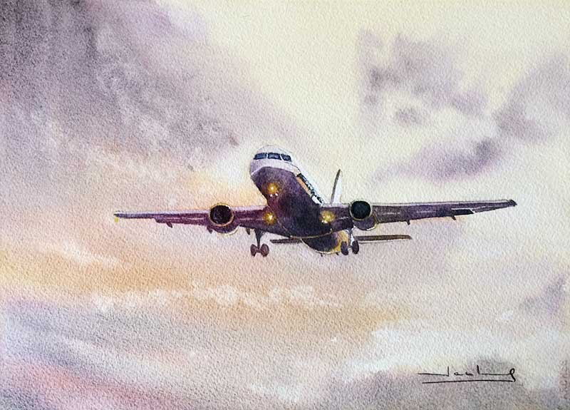 800x575 Airplane 01 Teresa Santos Watercolors - Watercolor Airplane