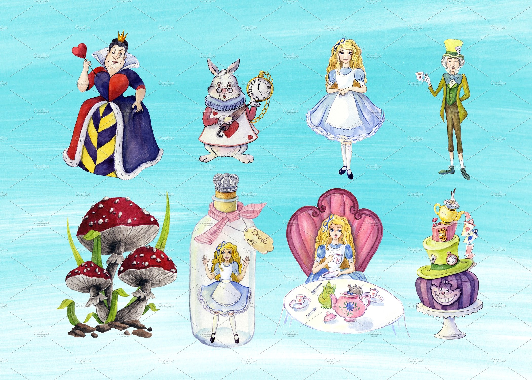 2100x1500 Alice In Wonderland Watercolor Clipart Images - Watercolor Alice In Wonderland