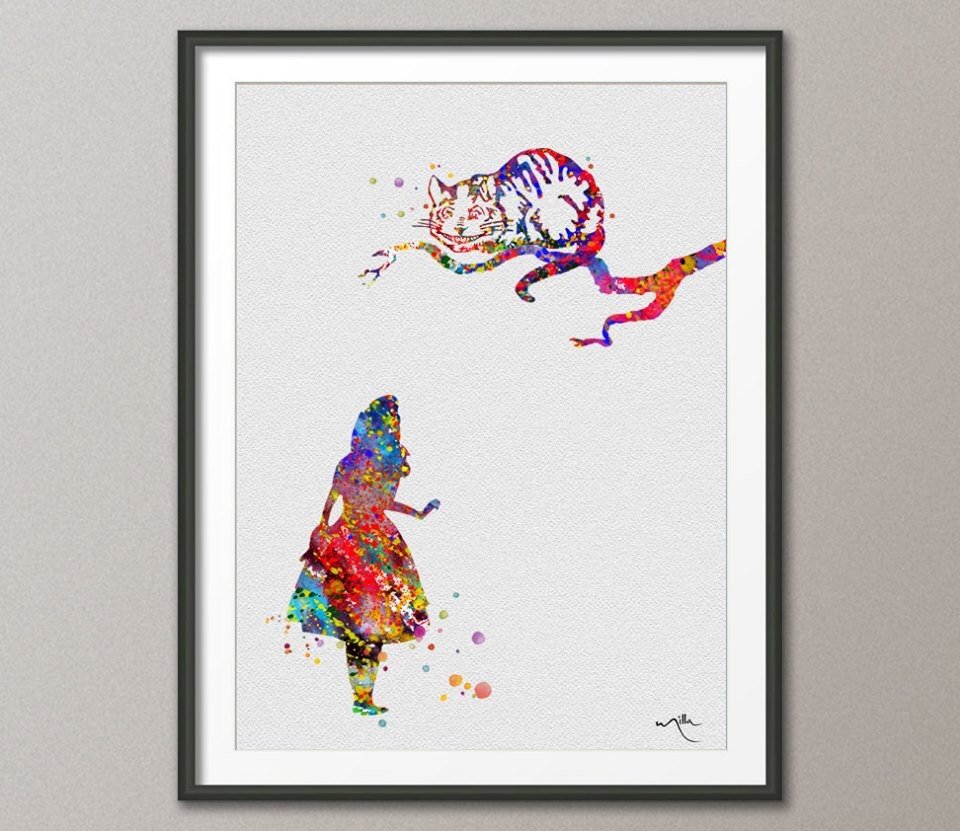 960x831 Alice In Wonderland And Cheshire Cat Watercolor Print Archival Etsy - Watercolor Alice In Wonderland