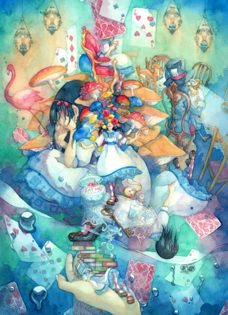 464x640 Fancy Alice In Wonderland Watercolor Cheshire Cat Mad Hatter And - Watercolor Alice In Wonderland
