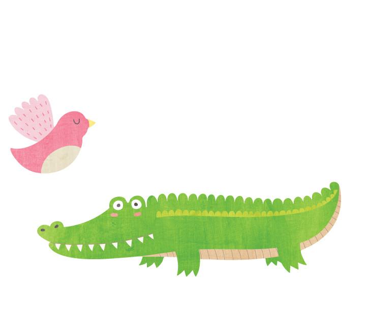 720x648 Alligator And Bird Wall Decal Watercolor Eco Wall Decals - Watercolor Alligator