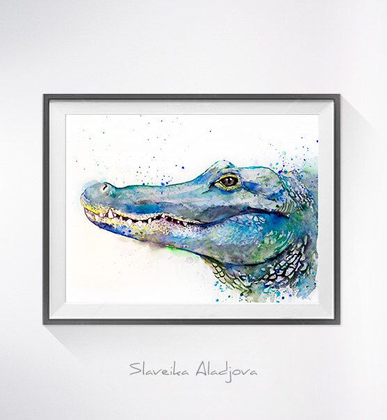 556x604 Alligator Watercolor Painting Print, Alligator Art, Animal - Watercolor Alligator