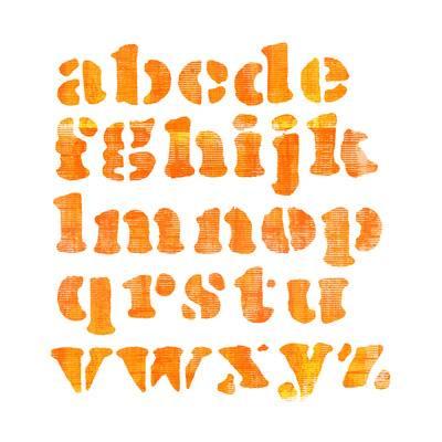 400x400 Textured Orange Watercolor Alphabet, Isolated Art Print By - Watercolor Alphabet