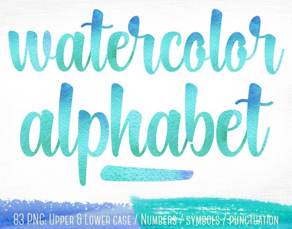 570x447 Watercolor Font Clipart Blue Watercolor Alphabet Clipart Etsy - Watercolor Alphabet