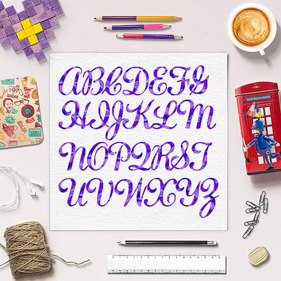 570x570 Limited Edition Violet Watercolor Alphabet Calligraphy Font - Watercolor Alphabet Font