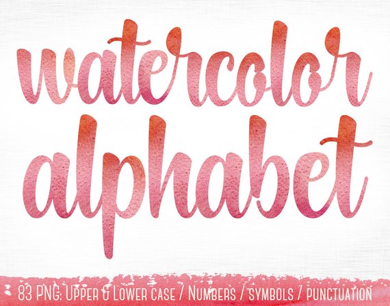 570x447 Pink Watercolor Alphabet Clipart Watercolor Font Pink Etsy - Watercolor Alphabet Font