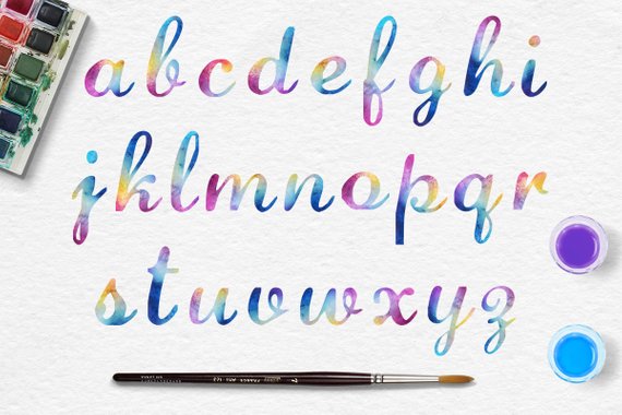 570x380 Rainbow Watercolor Png Font, Rainbow Calligraphy Font, Watercolor - Watercolor Alphabet Font