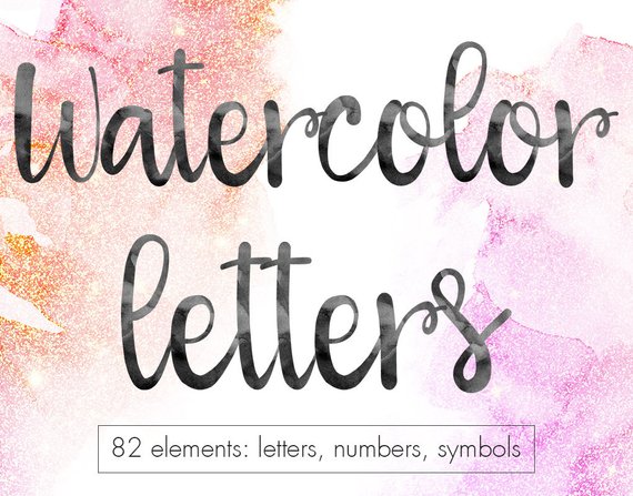 570x447 Watercolor Font Black Watercolor Alphabet Clipart Watercolor Etsy - Watercolor Alphabet Font