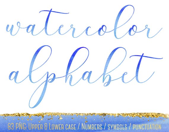 570x447 Watercolor Font Clipart Blue Watercolor Alphabet Clipart Etsy - Watercolor Alphabet Font