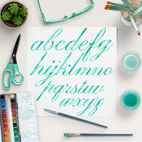 570x570 Buy5for8, Green Mint Watercolor Alphabet, Brush Lettering Fonts - Watercolor Alphabet Font
