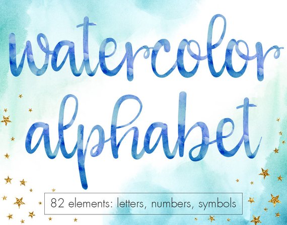 570x447 Blue Watercolor Font Watercolor Alphabet Clipart Watercolor Etsy - Watercolor Alphabet Font