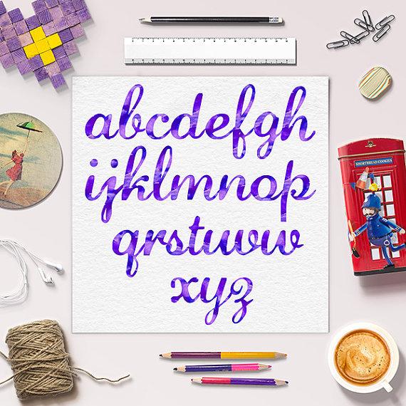 570x570 Limited Edition Violet Watercolor Alphabet Calligraphy Font - Watercolor Alphabet Letters