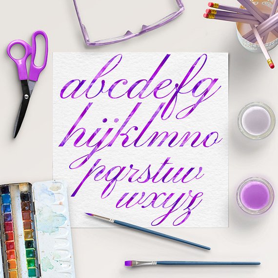 570x570 Modern Cursive, Watercolor Alphabet Clipart, Violet Watercolor - Watercolor Alphabet Letters