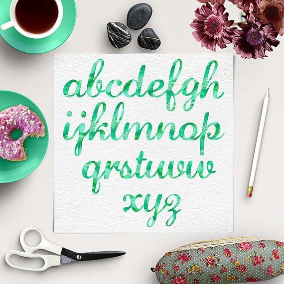570x570 Watercolor Alphabet Clipart, Green Font, Watercolour Texture - Watercolor Alphabet Letters