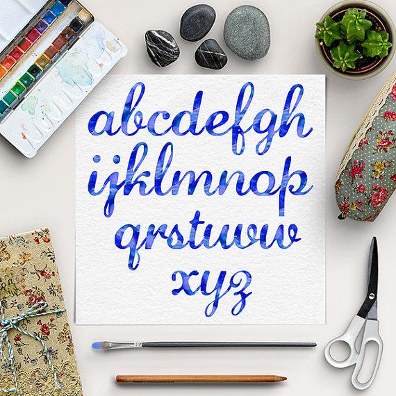 570x570 Buy5for8, Watercolor Alphabet, Blue Font Clip Art, Hand Paint - Watercolor Alphabet Letters