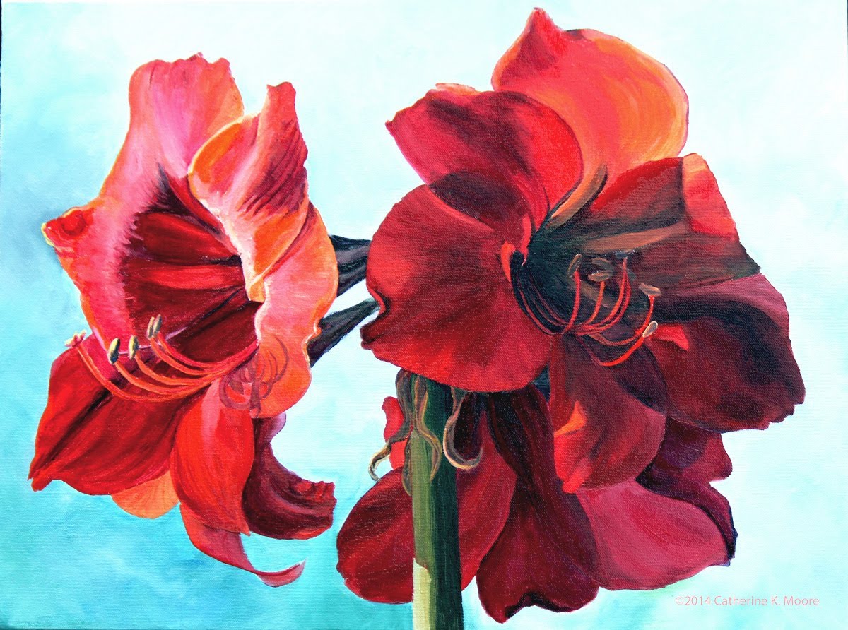 1200x892 Kitty Moore Oil Painting A Red Lion Amaryllis - Watercolor Amaryllis