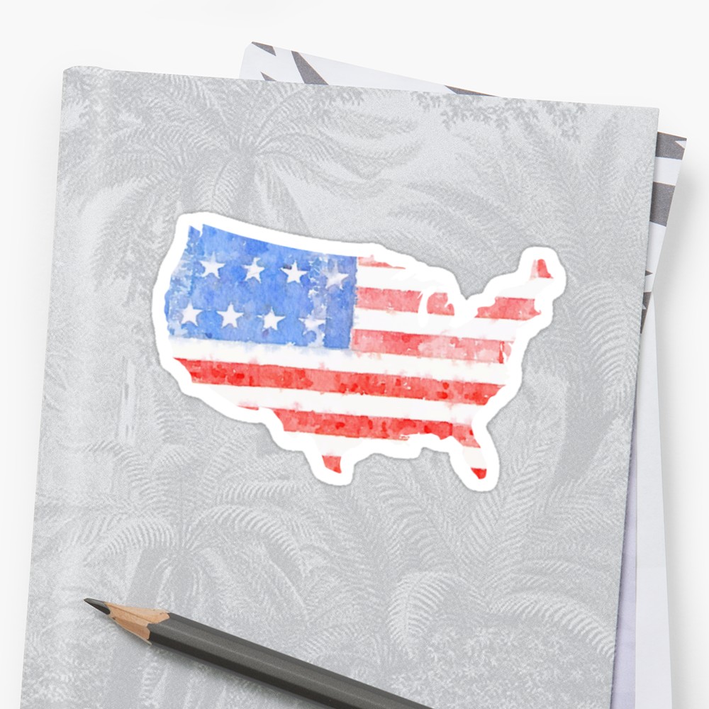 1000x1000 Watercolor American Flag On The Shape Of The United States - Watercolor American Flag
