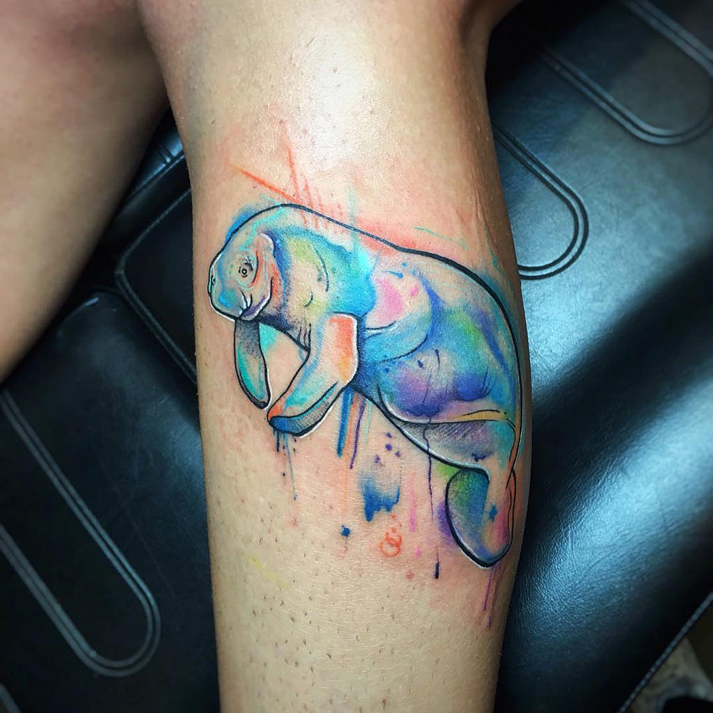 1024x1024 30 Manatee Tattoo Designs Amazing Tattoo Ideas - Watercolor American Flag Tattoo
