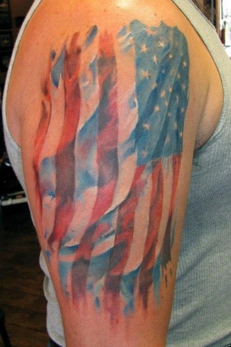 459x689 Watercolor American Flag Tattoo On Shoulder....i Think I Would - Watercolor American Flag Tattoo