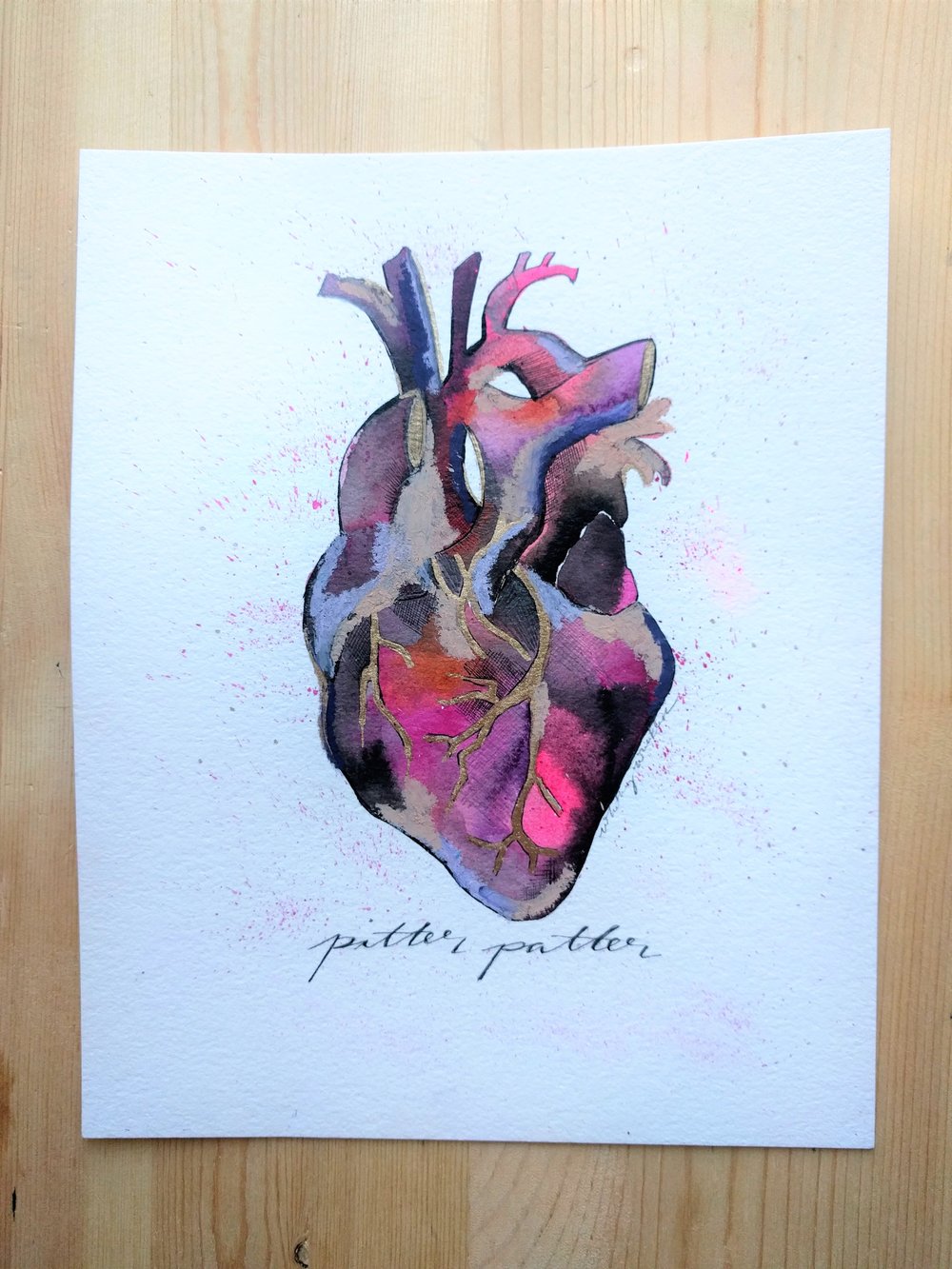 1000x1333 8x10 Pitter Patter Anatomical Heart Print Whitney Winkler Art - Watercolor Anatomical Heart