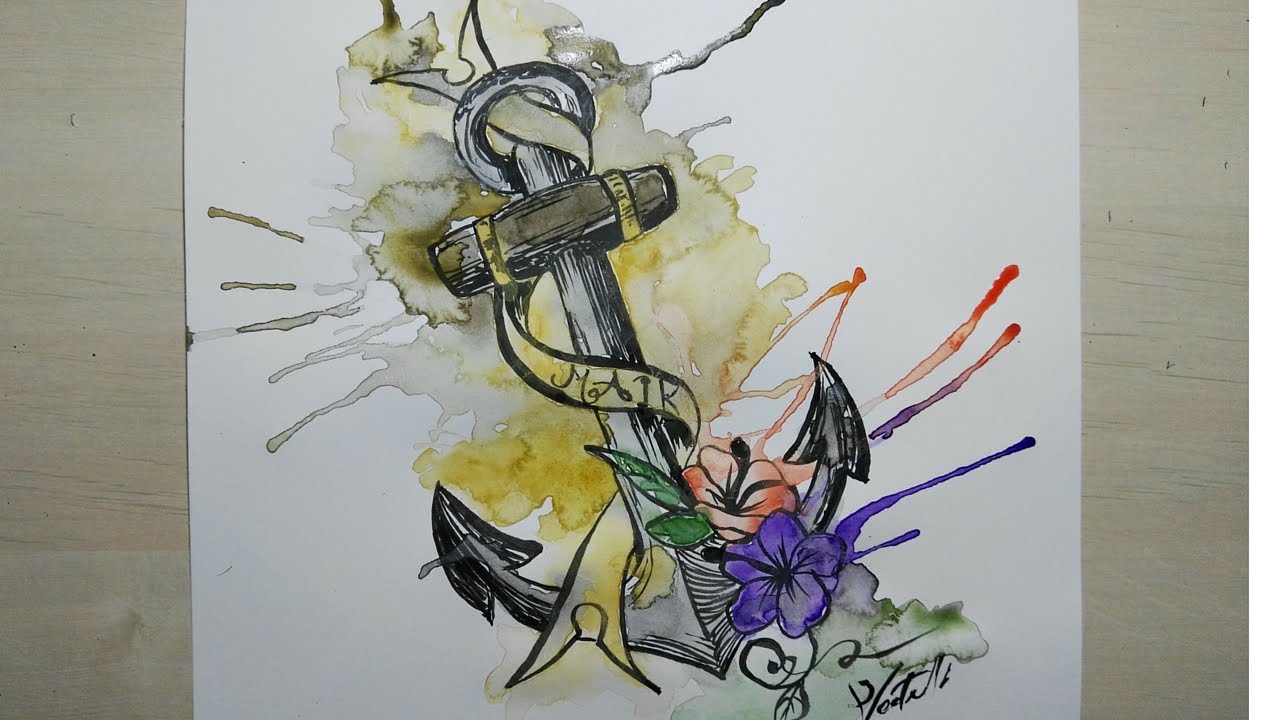 1280x720 How To Paint Watercolour Anchor Tattoo - Watercolor Anchor