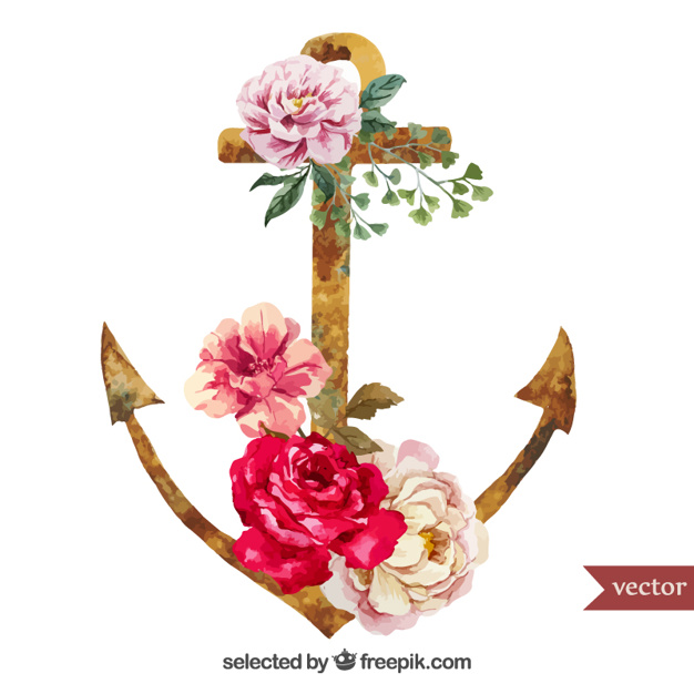 626x626 Watercolor Rusty Anchor With Flowers Vector Free Download - Watercolor Anchor