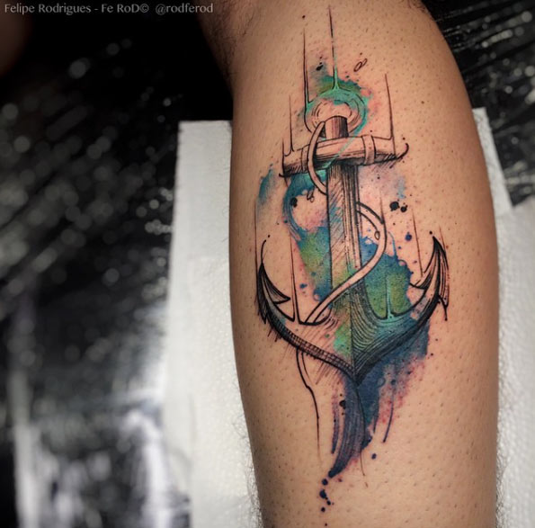 595x587 Watercolor Anchor Tattoo Design - Watercolor Anchor