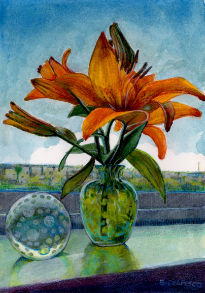 404x576 Watercolor Tiger Lily Polka Dot (Amp Using Colored Pencil On - Watercolor And Colored Pencil