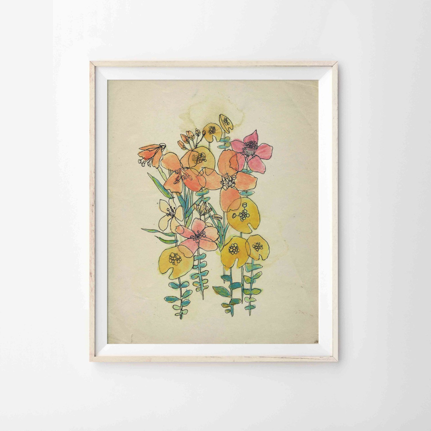 1500x1500 Watercolor And Ink Flowers Archival Print Modern Bohemian Etsy - Watercolor And Ink Flowers