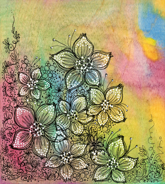 550x614 Completed Works - Watercolor And Ink Flowers