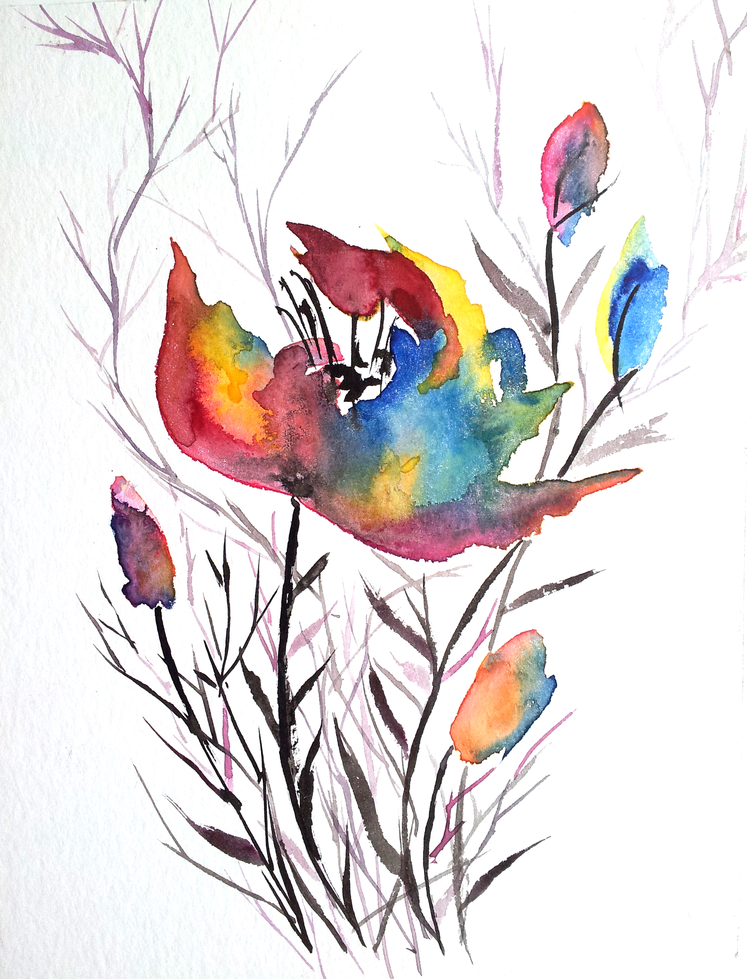 2397x3142 Floral Sequence Iv Ink And Watercolor Flowers - Watercolor And Ink Flowers