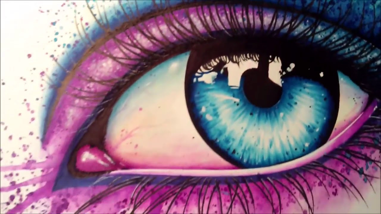 1280x720 Semi Realistic Eye Watercolor And Marker Painting Time Lapse - Watercolor And Marker