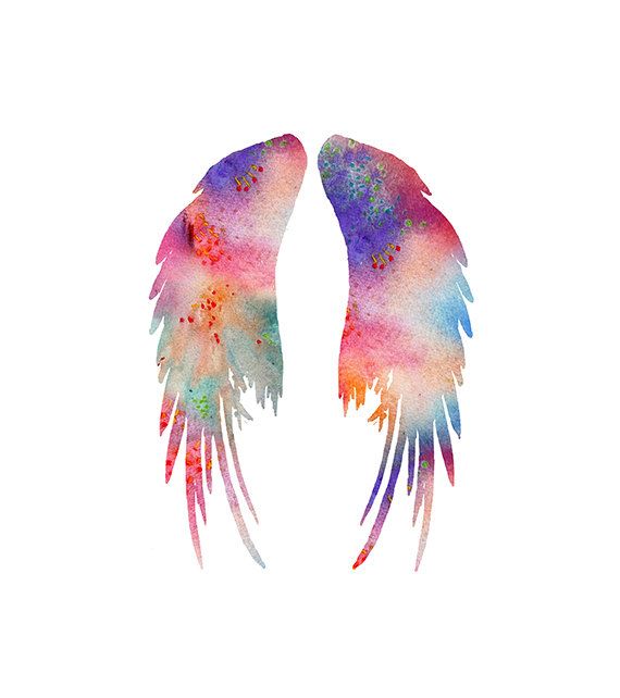 570x642 Watercolor Art Print Angel Wings Art Print,colorful Watercolor - Watercolor Angel