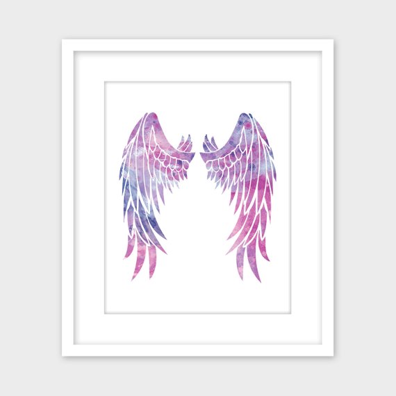 570x570 Angel Wings Watercolor Wall Art Print Printable Etsy - Watercolor Angel Wings