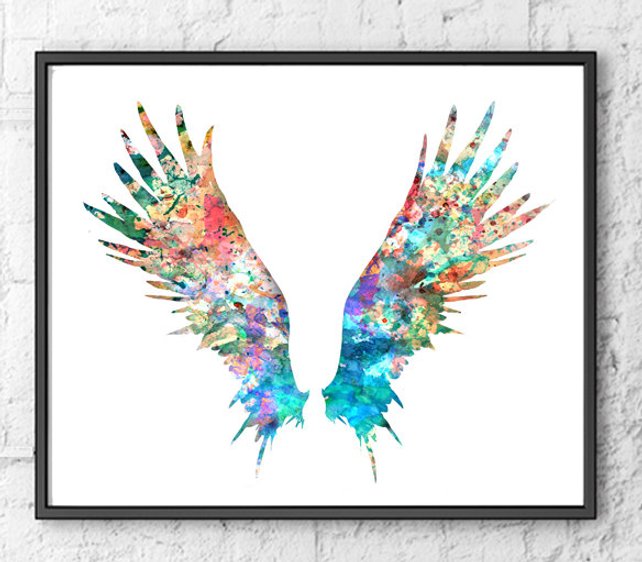 642x562 Angel Wings Art Print Watercolor Painting Feather Art Print Etsy - Watercolor Angel Wings