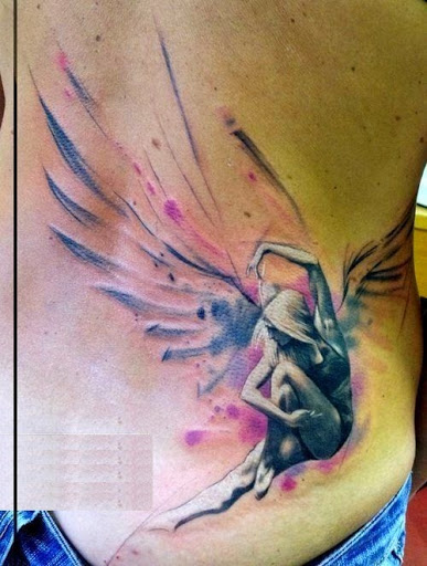 387x512 55 Most Amazing Angel Tattoos And Designs - Watercolor Angel Wings Tattoo