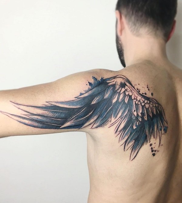 600x668 Top 30 Best Wing Tattoo Designs To Draw - Watercolor Angel Wings Tattoo