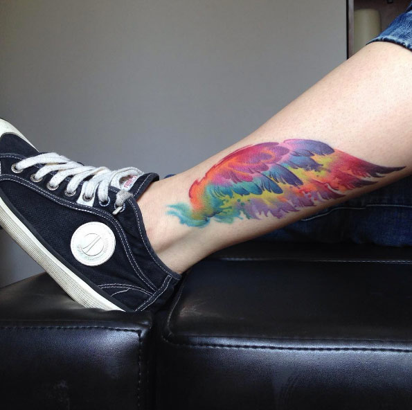 595x592 32 Best Wing Tattoos For Men And Women - Watercolor Angel Wings Tattoo