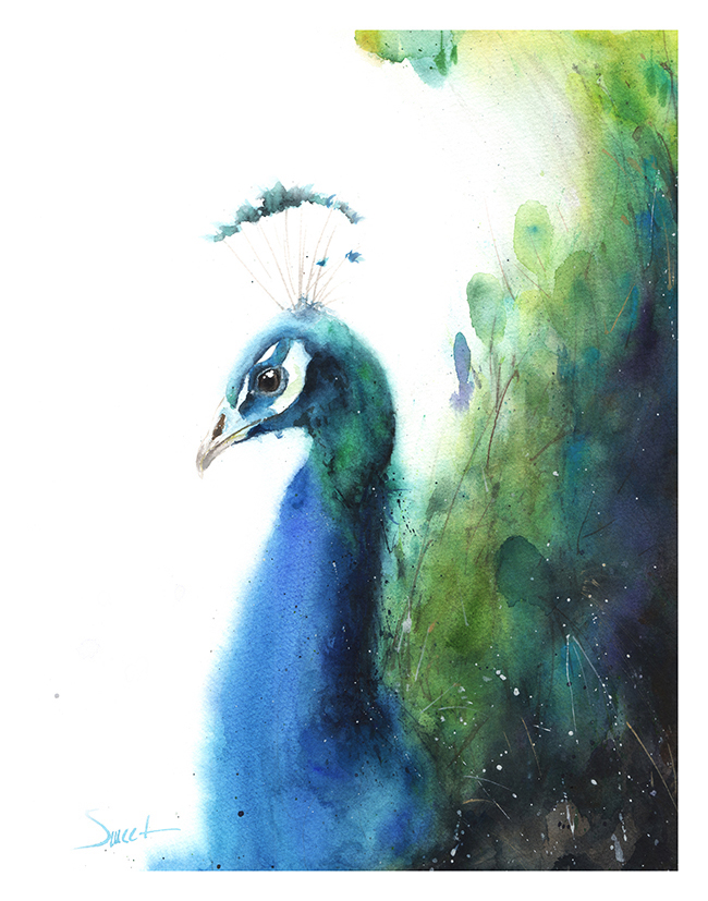 650x827 Peacock Watercolor Print Watercolor Animal Paintings - Watercolor Animal Art