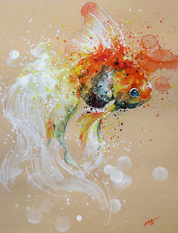 605x792 Splashed Watercolor Paintings By Tilen Ti Bored Panda - Watercolor Animal Art
