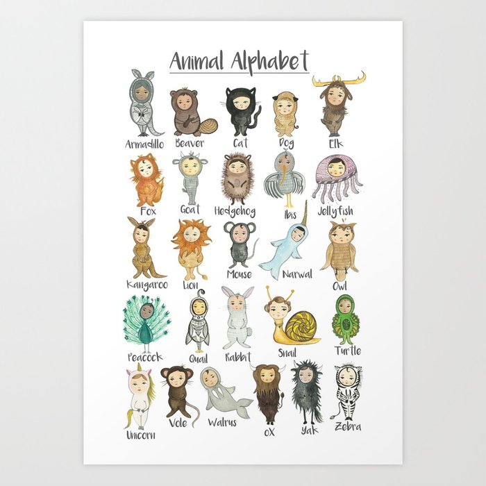 700x700 Watercolor Animal Alphabet Art Print By Pocketfolk Society6 - Watercolor Animal Prints