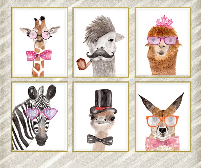 642x535 Watercolor Animal Prints Funny Animal Prints Etsy - Watercolor Animal Prints