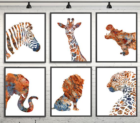 570x499 Watercolor Animals Print African Animal Art Print Jungle Etsy - Watercolor Animal Prints